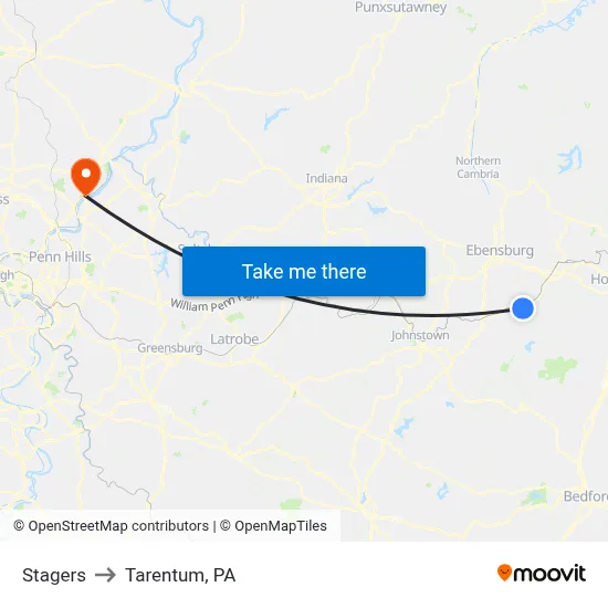 Stagers to Tarentum, PA map