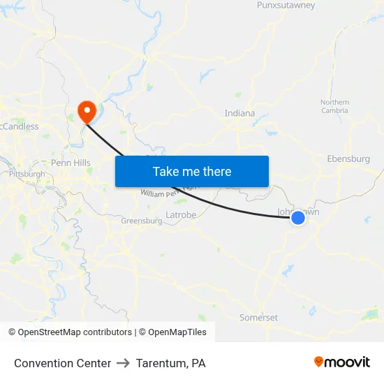 Convention Center to Tarentum, PA map