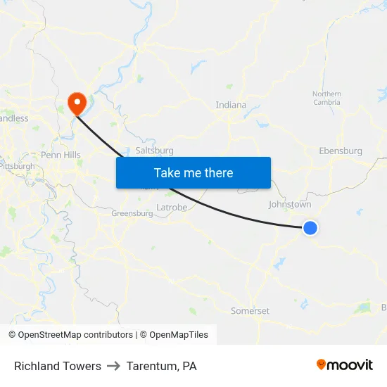 Richland Towers to Tarentum, PA map