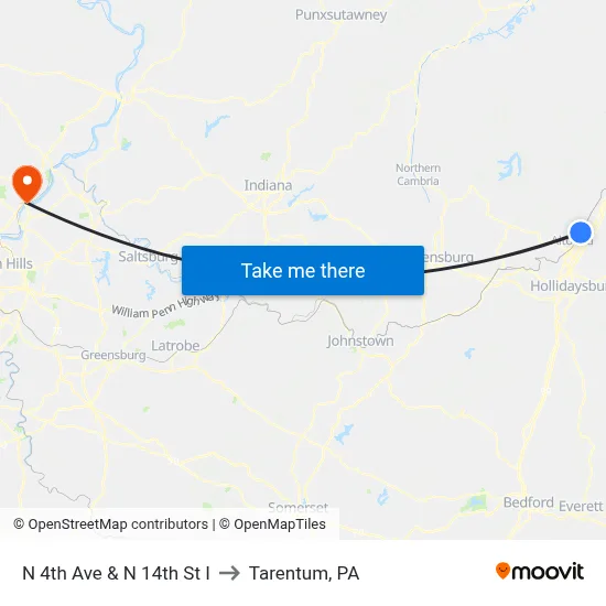 N 4th Ave & N 14th St I to Tarentum, PA map