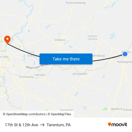 17th St & 12th Ave to Tarentum, PA map