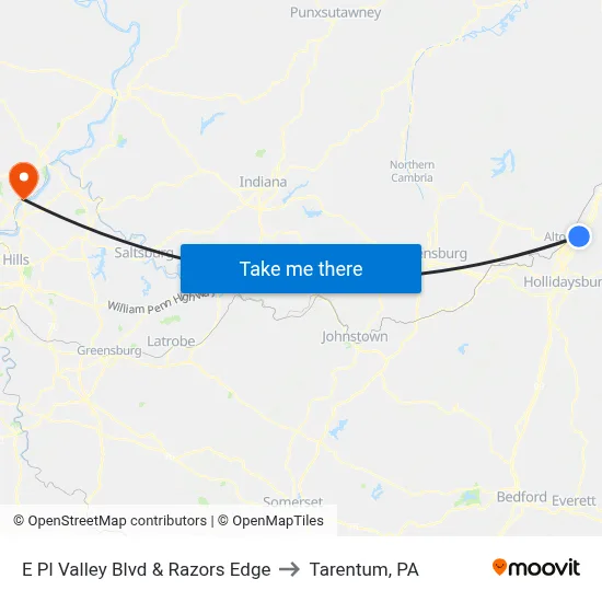E Pl Valley Blvd & Razors Edge to Tarentum, PA map