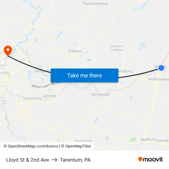 Lloyd St & 2nd Ave to Tarentum, PA map