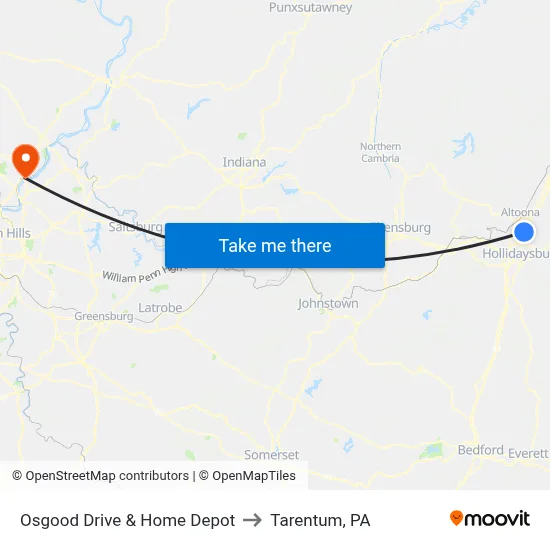 Osgood Drive & Home Depot to Tarentum, PA map