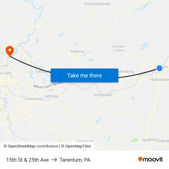 15th St & 25th Ave to Tarentum, PA map