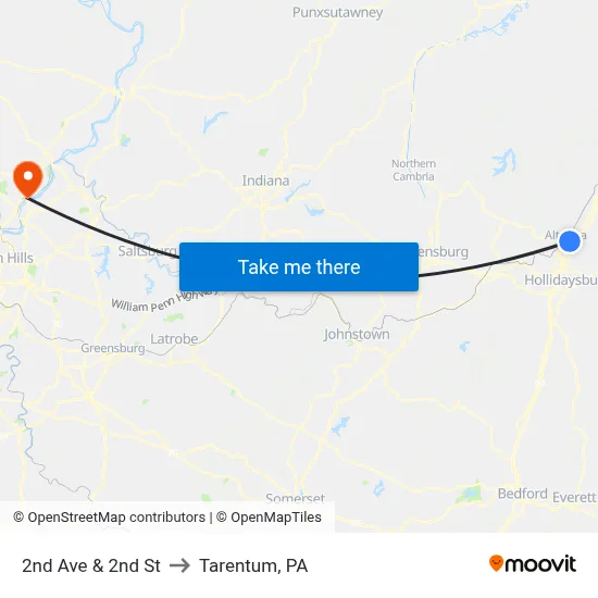 2nd Ave & 2nd St to Tarentum, PA map