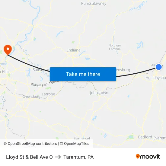 Lloyd St & Bell Ave O to Tarentum, PA map