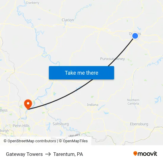 Gateway Towers to Tarentum, PA map