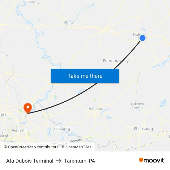 Ata Dubois Terminal to Tarentum, PA map
