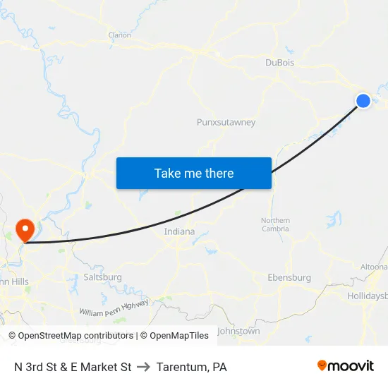 N 3rd St & E Market St to Tarentum, PA map