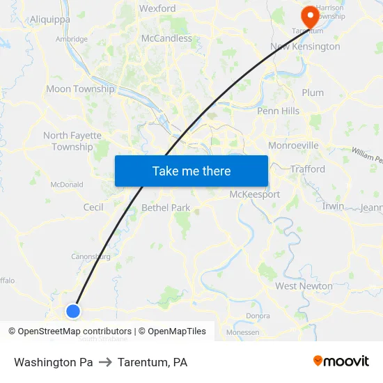 Washington Pa to Tarentum, PA map
