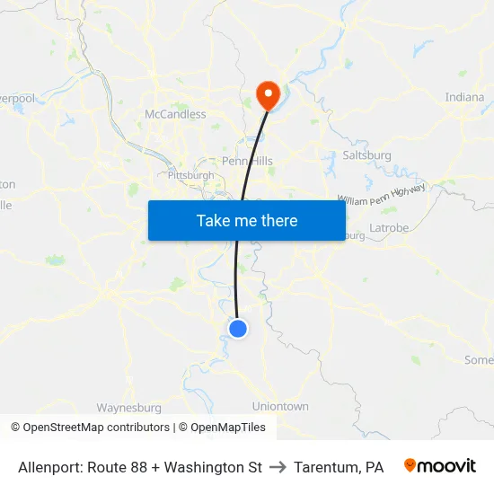 Allenport: Route 88 + Washington St to Tarentum, PA map