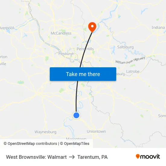 West Brownsville: Walmart to Tarentum, PA map