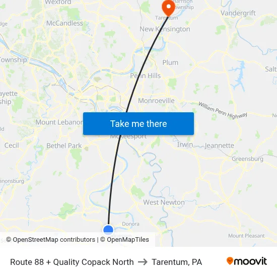 Route 88 + Quality Copack North to Tarentum, PA map