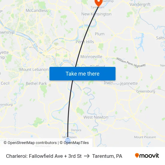 Charleroi: Fallowfield Ave + 3rd St to Tarentum, PA map