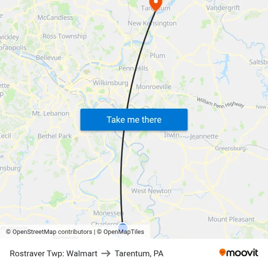 Rostraver Twp: Walmart to Tarentum, PA map