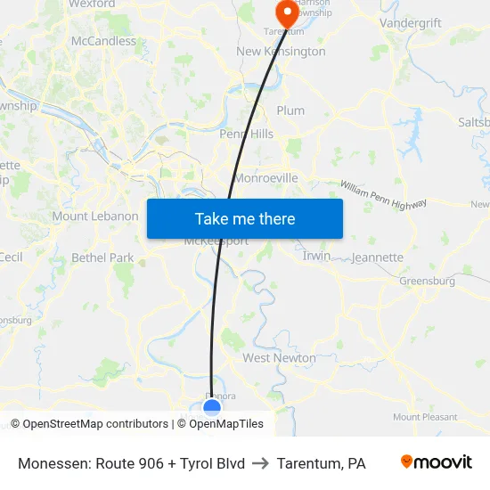 Monessen: Route 906 + Tyrol Blvd to Tarentum, PA map