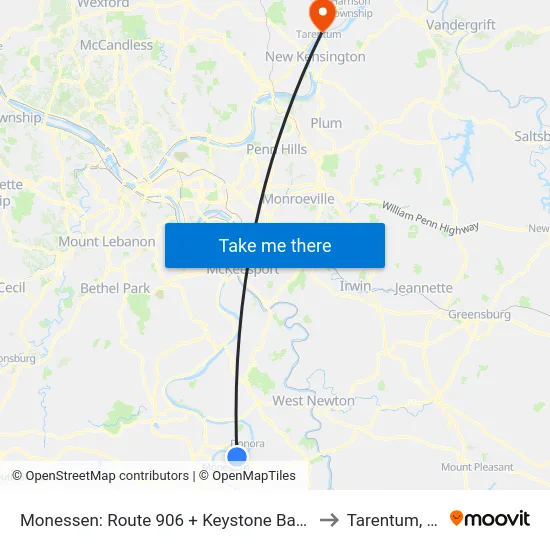 Monessen: Route 906 + Keystone Bakery to Tarentum, PA map