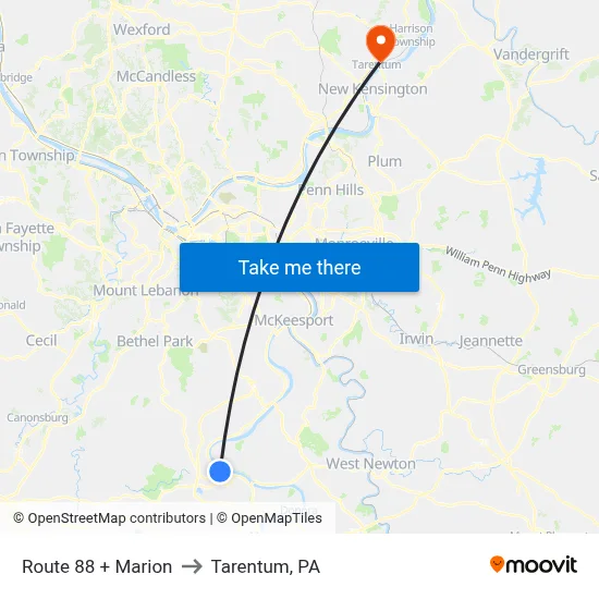Route 88 + Marion to Tarentum, PA map