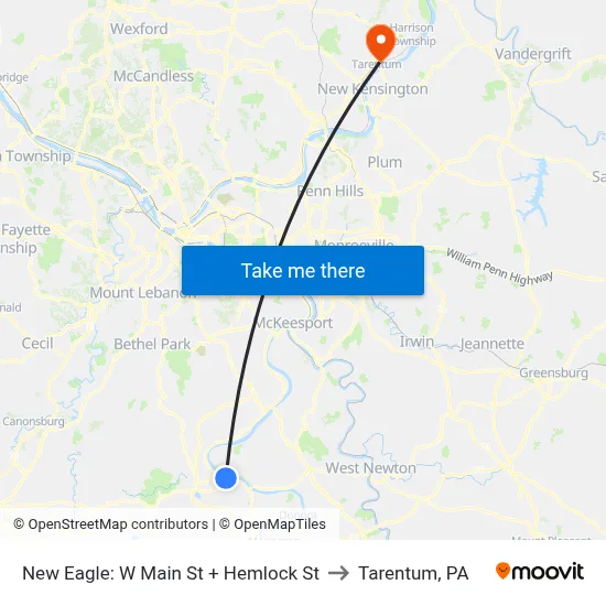 New Eagle: W Main St + Hemlock St to Tarentum, PA map