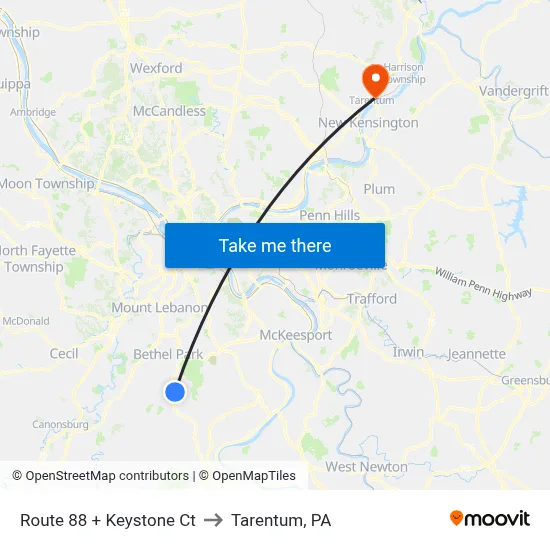 Route 88 + Keystone Ct to Tarentum, PA map