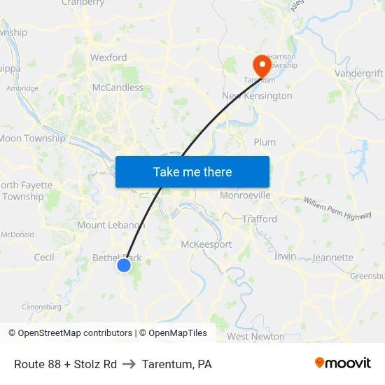 Route 88 + Stolz Rd to Tarentum, PA map