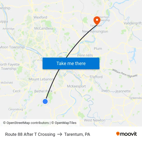 Route 88 After T Crossing to Tarentum, PA map