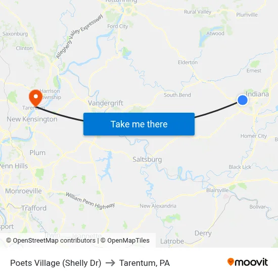Poets Village (Shelly Dr) to Tarentum, PA map