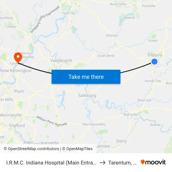 I.R.M.C. Indiana Hospital (Main Entrance to Tarentum, PA map