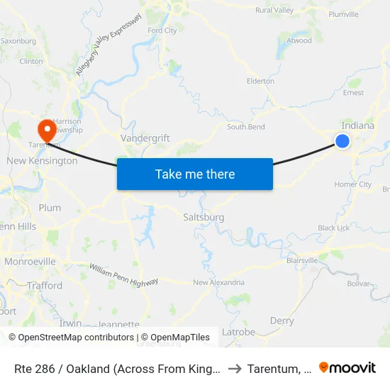 Rte 286 / Oakland (Across From King Buff to Tarentum, PA map