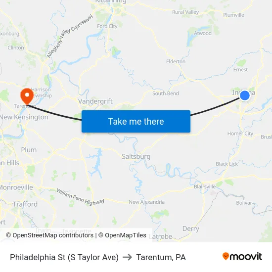 Philadelphia St (S Taylor Ave) to Tarentum, PA map