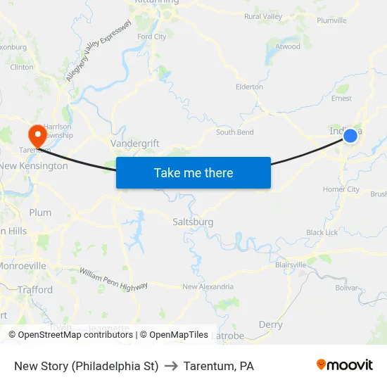 New Story (Philadelphia St) to Tarentum, PA map