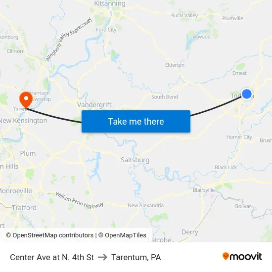 Center Ave at N. 4th St to Tarentum, PA map