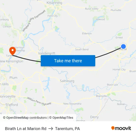 Birath Ln at Marion Rd to Tarentum, PA map