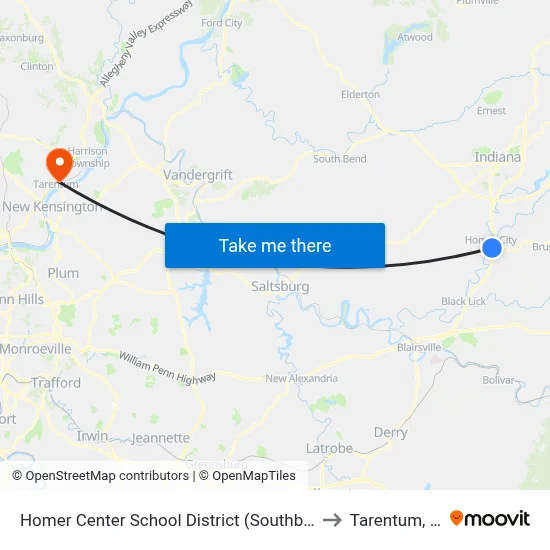 Homer Center School District (Southbound to Tarentum, PA map