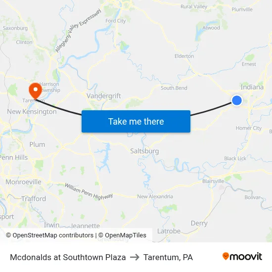 Mcdonalds at Southtown Plaza to Tarentum, PA map