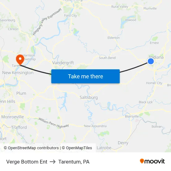 Verge Bottom Ent to Tarentum, PA map