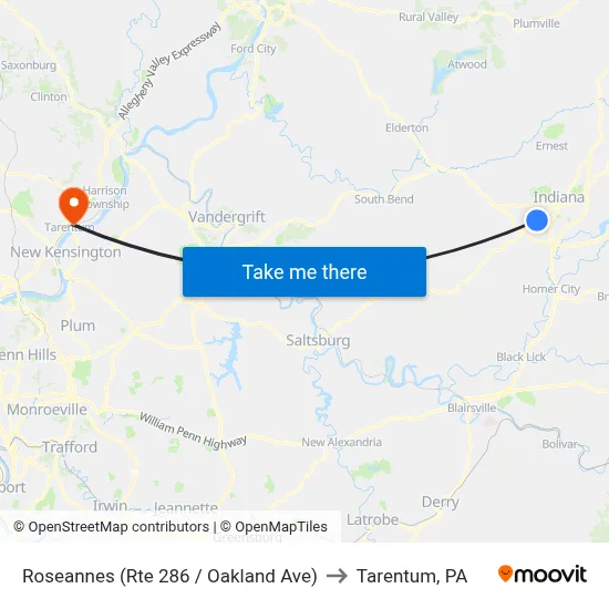 Roseannes (Rte 286 / Oakland Ave) to Tarentum, PA map