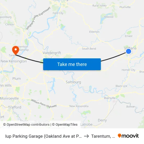 Iup Parking Garage (Oakland Ave at Paper to Tarentum, PA map