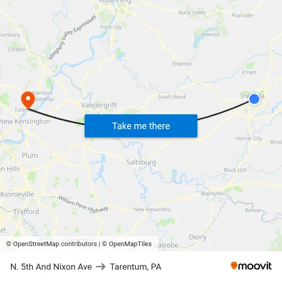 N. 5th And Nixon Ave to Tarentum, PA map