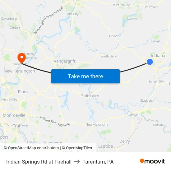 Indian Springs Rd at Firehall to Tarentum, PA map