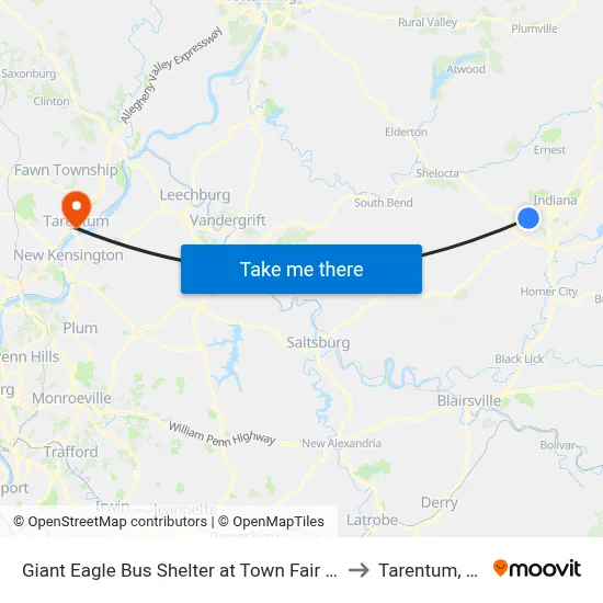 Giant Eagle Bus Shelter at Town Fair Pla to Tarentum, PA map