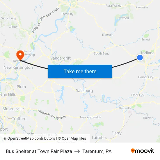Bus Shelter at Town Fair Plaza to Tarentum, PA map