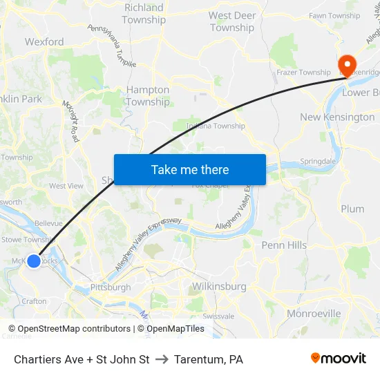 Chartiers Ave + St John St to Tarentum, PA map