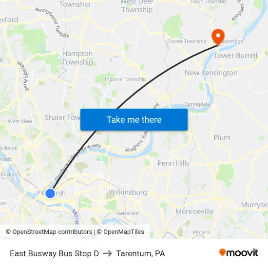 East Busway Bus Stop D to Tarentum, PA map