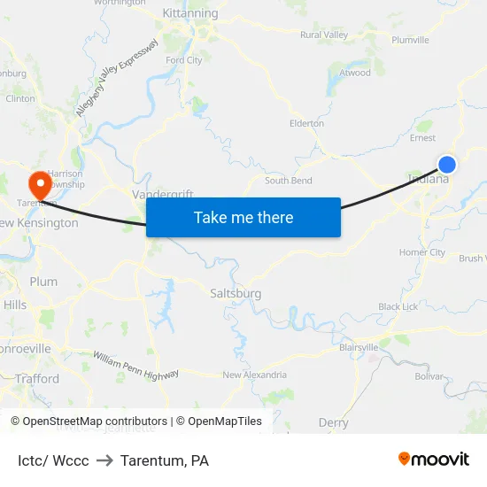 Ictc/ Wccc to Tarentum, PA map