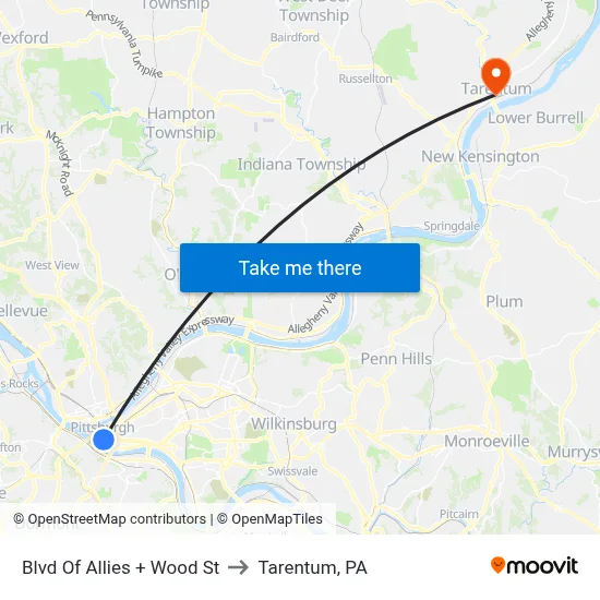 Blvd Of Allies + Wood St to Tarentum, PA map