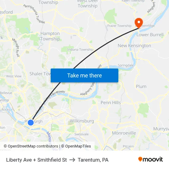 Liberty Ave + Smithfield St to Tarentum, PA map