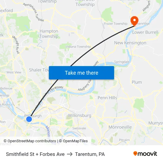 Smithfield St + Forbes Ave to Tarentum, PA map