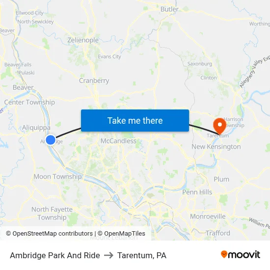 Ambridge Park And Ride to Tarentum, PA map